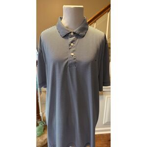 Tailor Vintage Mens XL Polo Shirt Navy White Striped Performance Golf Tee